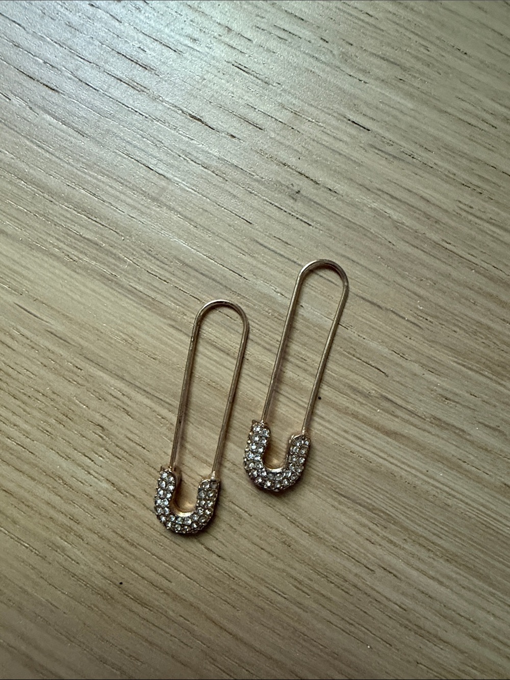 Gold Crystal Safety-Pin Drop Earrings - Women Jewelry